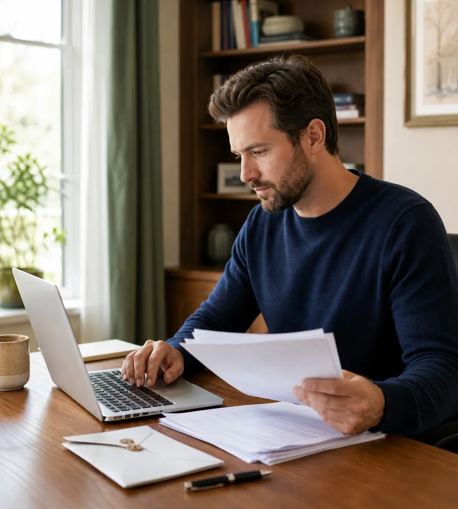 Individual taxpayer organizing return documents at home